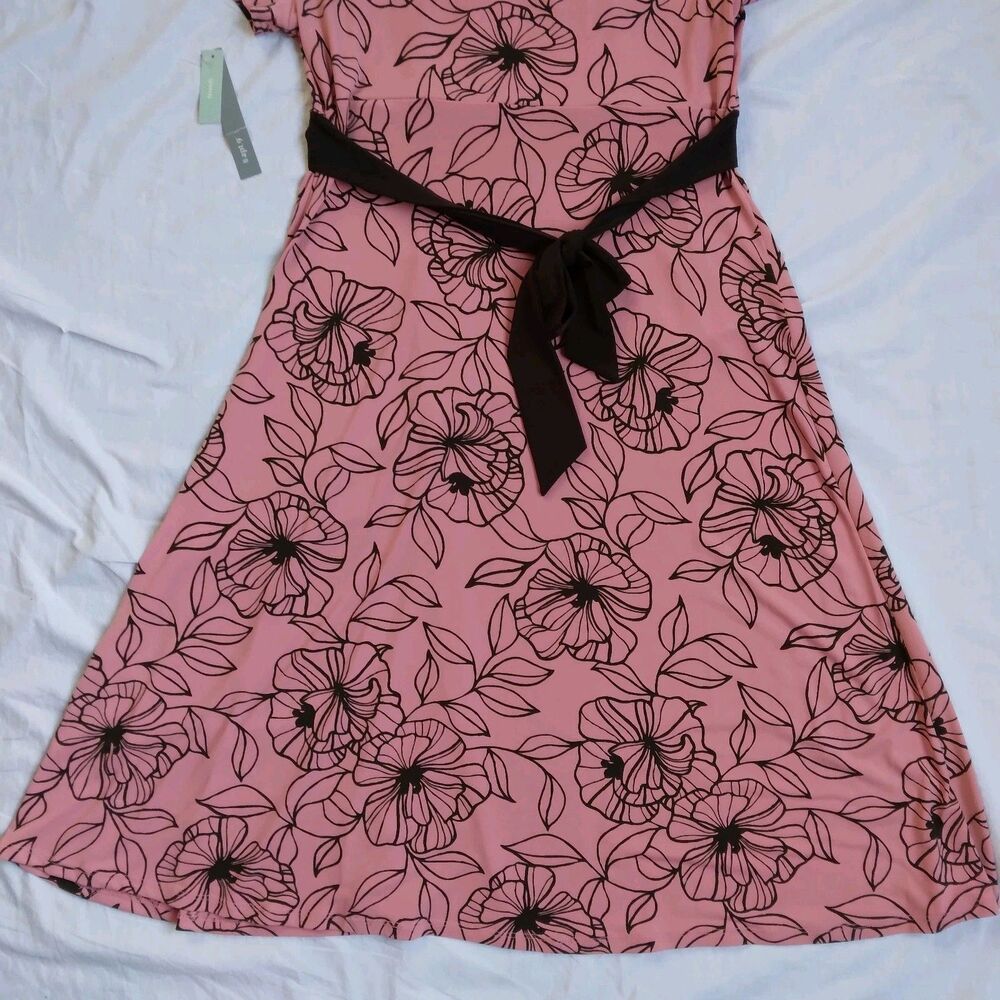 VTG Apt 9 Brown Pink Floral Stretch Babydoll Dress Tie Back Y2K 90s Women's M - Picture 9 of 9